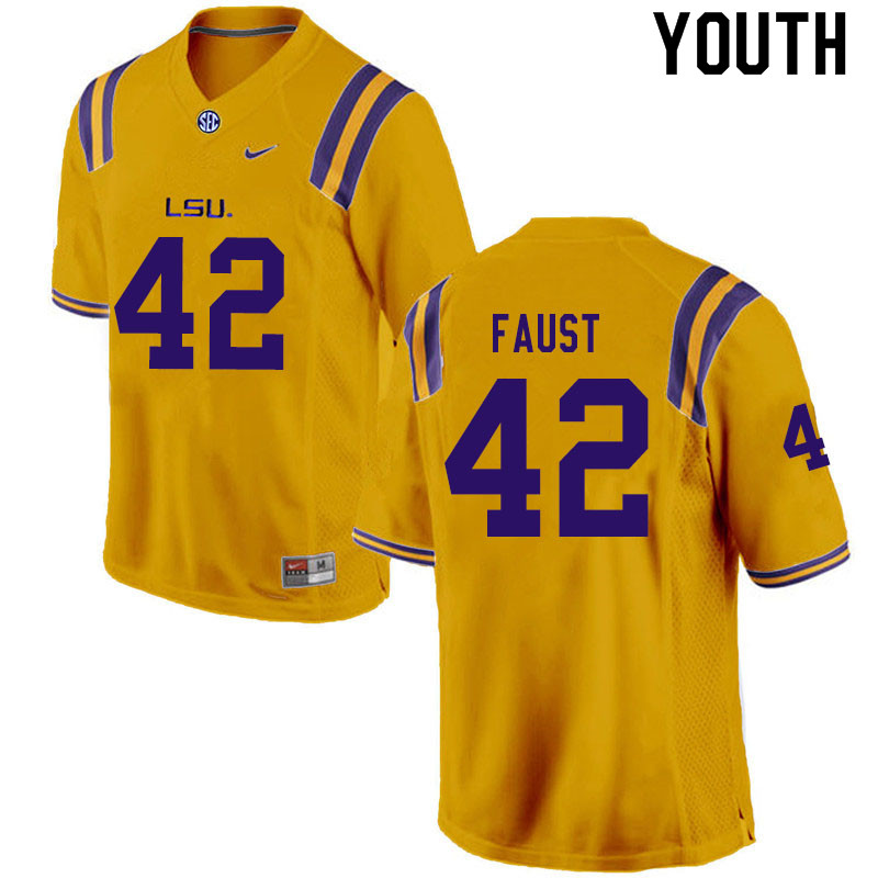 Youth #42 Hunter Faust LSU Tigers College Football Jerseys Sale-Gold